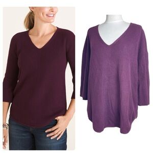 Chico’s Purple Ribbed Light Weight Sweater | Pullover | 3/4 Length Sleeve | XXL